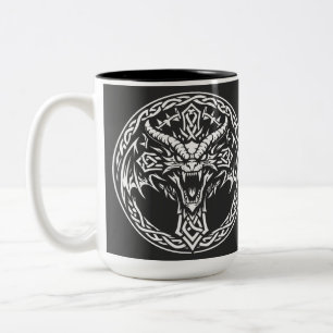 Celtic Dragon Emblem by BurnsInHell Two-Tone Coffee Mug