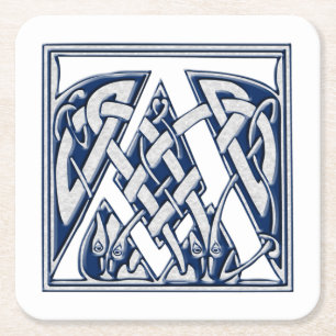 Celtic Dragon Initial A Square Paper Coaster