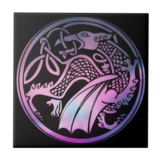 Celtic Dragon Round Ceramic Tile (Front)