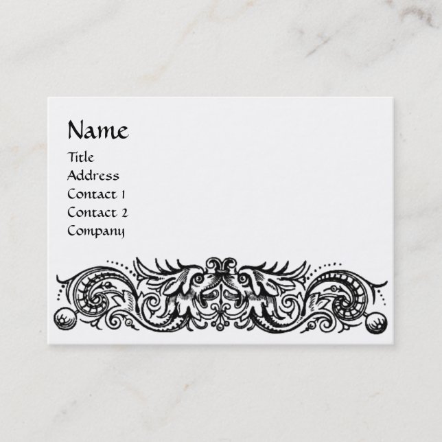 CELTIC DRAGONS  BLACK WHITE MONOGRAM BUSINESS CARD (Front)
