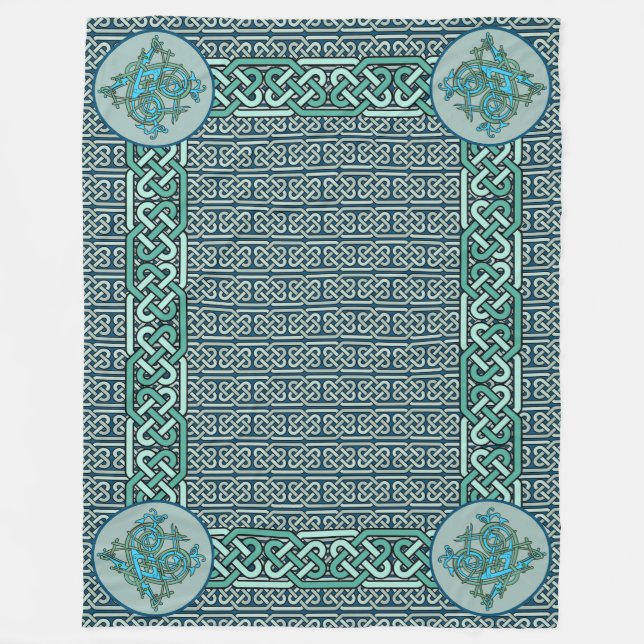 Celtic Dragons Blue Fleece Blanket (Front)