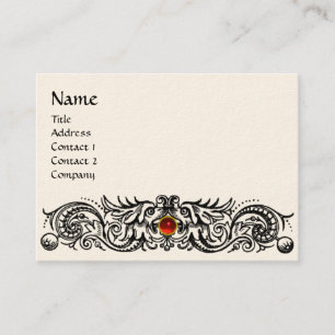 CELTIC DRAGONS MONOGRAM black and white, red ruby Business Card