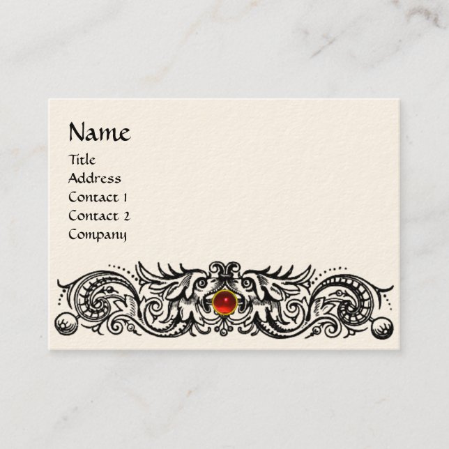 CELTIC DRAGONS MONOGRAM black and white, red ruby Business Card (Front)