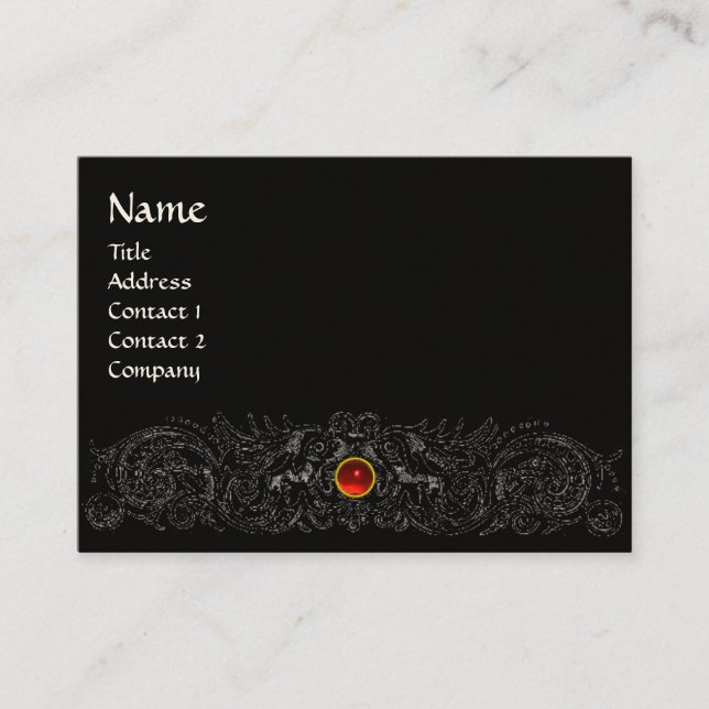 CELTIC DRAGONS MONOGRAM black and white, red ruby Business Card (Front)