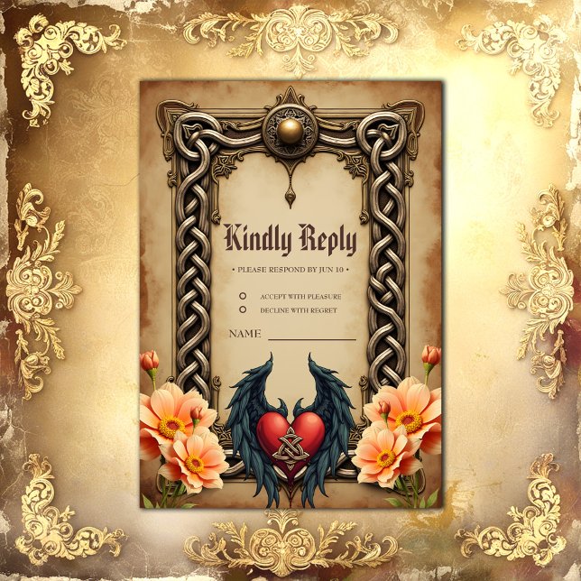 Celtic elegance with a heart and wings.  RSVP card (Creator Uploaded)