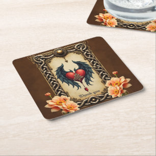 Celtic elegance with a heart and wings.  square paper coaster