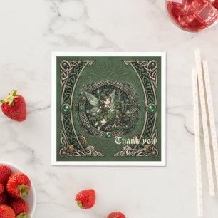 Celtic Emerald Fairy & Dragon – Enchanted Fantasy. Napkin