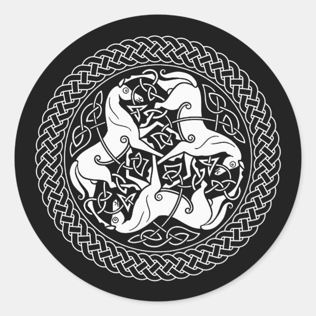 Celtic Epona Knot with Horses Classic Round Sticker (Front)