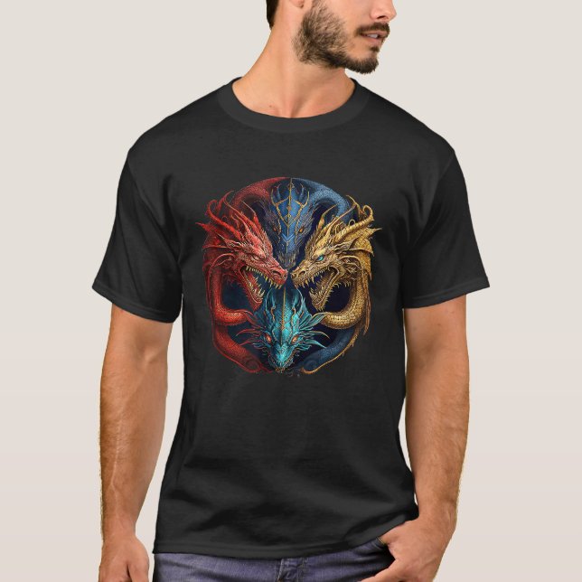 Celtic Fantasy Rainbow Dragons T-Shirt (Front)