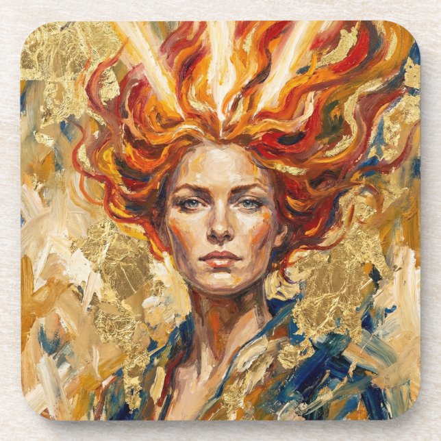 Celtic Fire Goddess Brigid Gold Leaf Fantasy Art Coaster