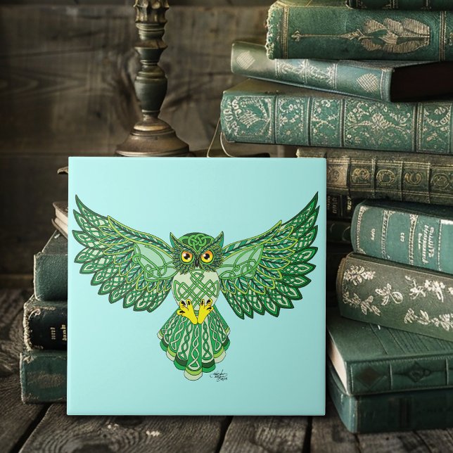 Celtic Flight Owl Green Ceramic Tile (Creator Uploaded)