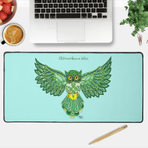 Celtic Flight Owl Green Desk Mat
