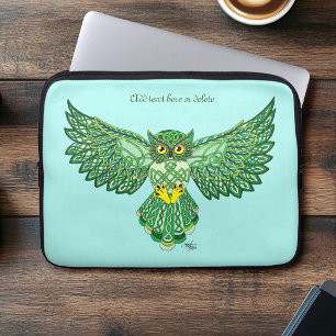 Celtic Flight Owl Green Laptop Sleeve