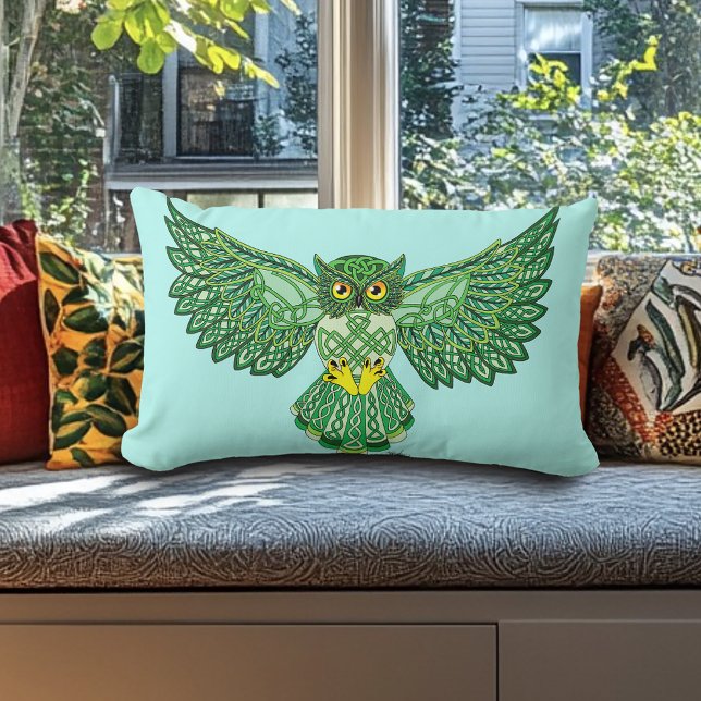 Celtic Flight Owl Green Lumbar Cushion (Creator Uploaded)