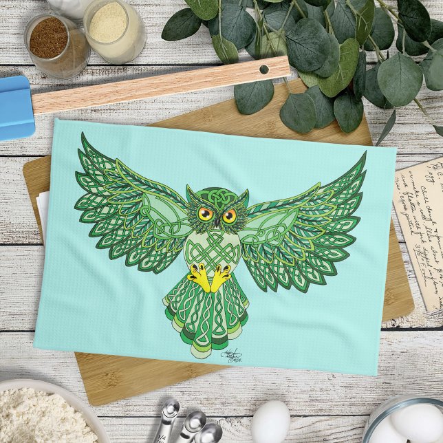 Celtic Flight Owl Green Tea Towel (Creator Uploaded)