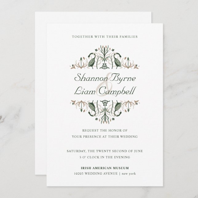 Celtic Folk Art | Modern Floral Irish Wedding Invitation (Front/Back)