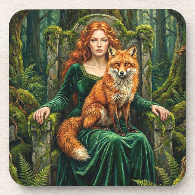 Celtic Forest Queen Red Fox Witch Fantasy Art ( Coaster (Front)