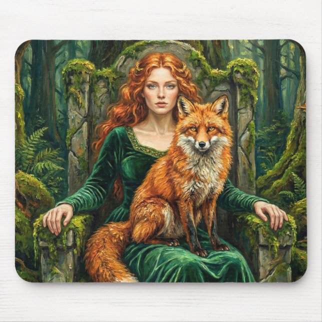 Celtic Forest Queen Red Fox Witch Fantasy Art ( Mouse Pad (Front)