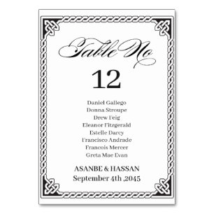 Celtic Frame Wedding Table Number Card Guest Name