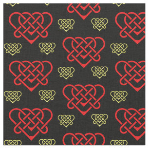 Celtic/Gadhlig braided design heart gold/red Fabric