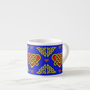 Celtic/Gadhlig braided heart knot, gold 2, blue Espresso Cup