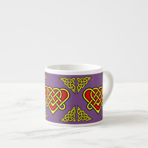 Celtic/Gadhlig braided heart knot, gold, purple Espresso Cup
