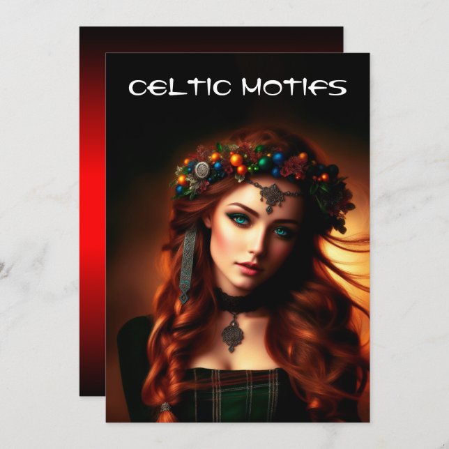Celtic girl fashion makeup lovely pagan elegant holiday card (Front/Back)