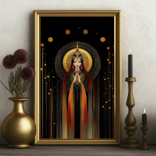 Celtic Goddess Brigid Rainbow Gold Black Art Poster