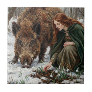 Celtic Goddess & Wild Boar Ceramic Tile