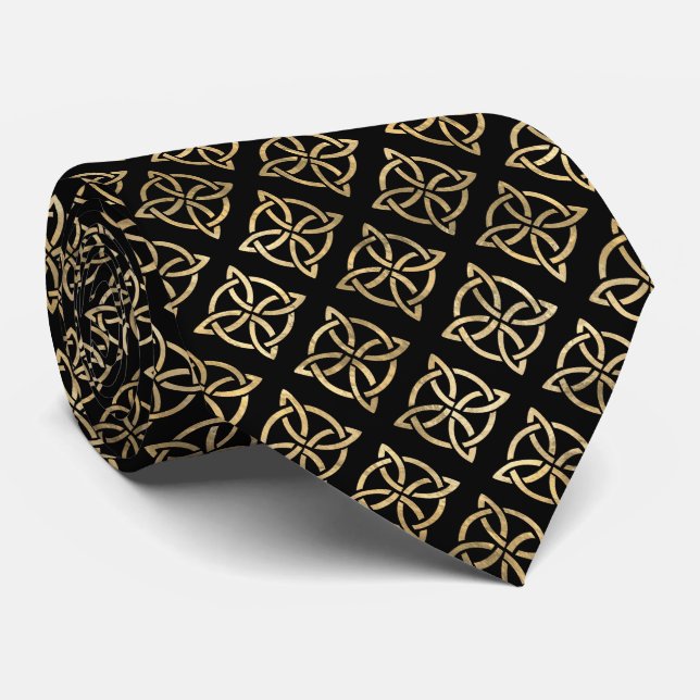 Celtic gold black tiled pattern neck tie (Rolled)