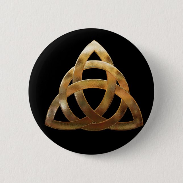 Celtic Gold Trinity Knot 6 Cm Round Badge (Front)