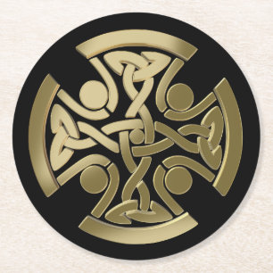 Celtic golden knot round paper coaster