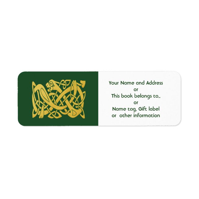 Celtic Golden Snake on Green Return Address Label (Front)