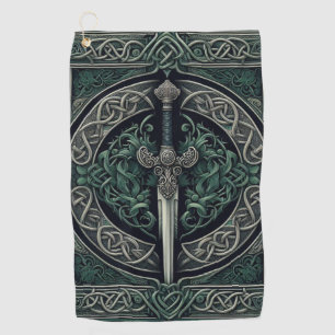 Celtic Green and Silver Sword Golf Towel