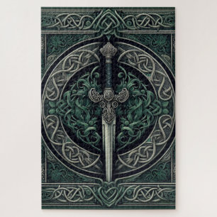 Celtic Green and Silver Sword Jigsaw Puzzle