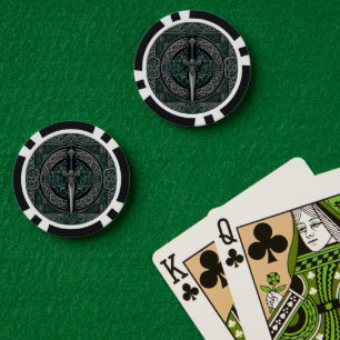 Celtic Green and Silver Sword Poker Chips
