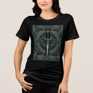 Celtic Green and Silver Sword Tri-Blend Shirt
