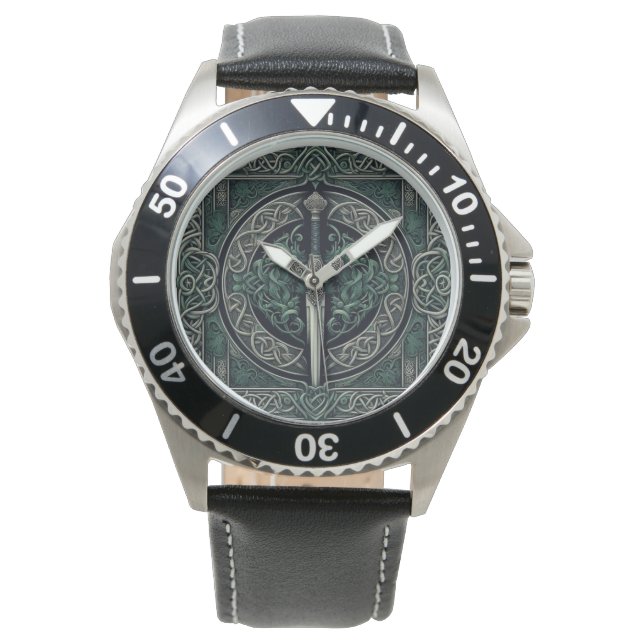 Celtic Green and Silver Sword Watch (Front)