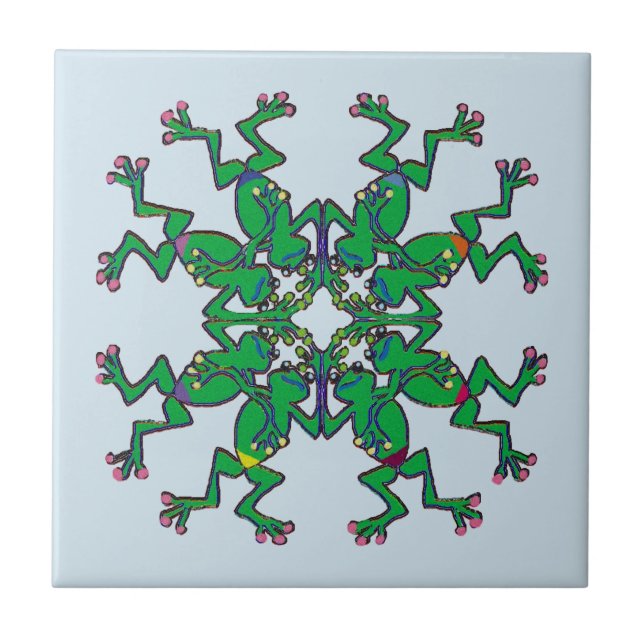 Celtic green frogs doing synchronised swimming ceramic tile (Front)