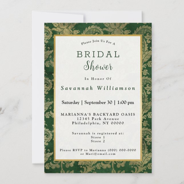 Celtic Green Gold Paisley Floral Bridal Shower Invitation (Front)