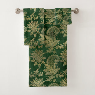 Celtic Green Gold Paisley Floral Pattern Bath Towel Set