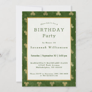 Celtic Green Gold Triple Spiral Birthday Invitation