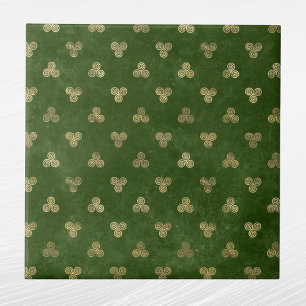 Celtic Green Gold Triple Spiral Ceramic Tile