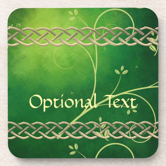 Celtic Green Knots & Leaves Coaster (Front)
