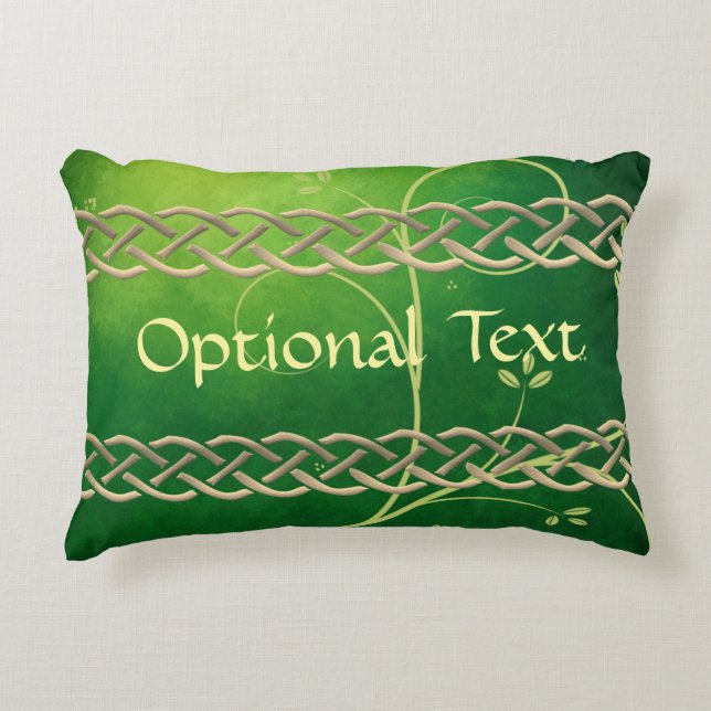 Celtic Green Knots & Leaves Decorative Cushion (Front)
