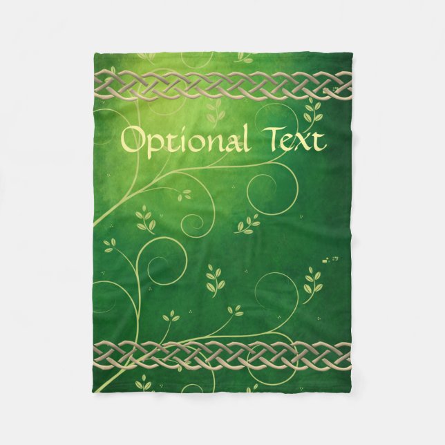 Celtic Green Knots & Leaves Fleece Blanket (Front)