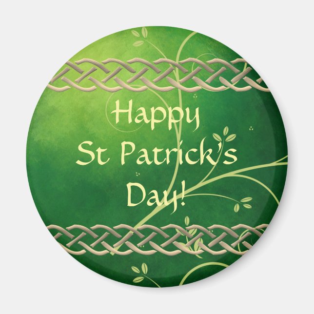 Celtic Green Knots & Leaves Magnet (Front)