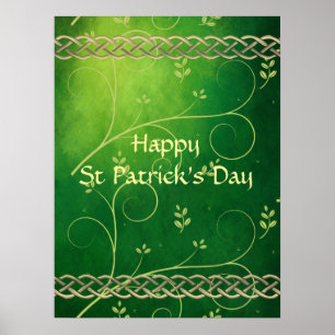 Celtic Green Knots & Leaves Poster