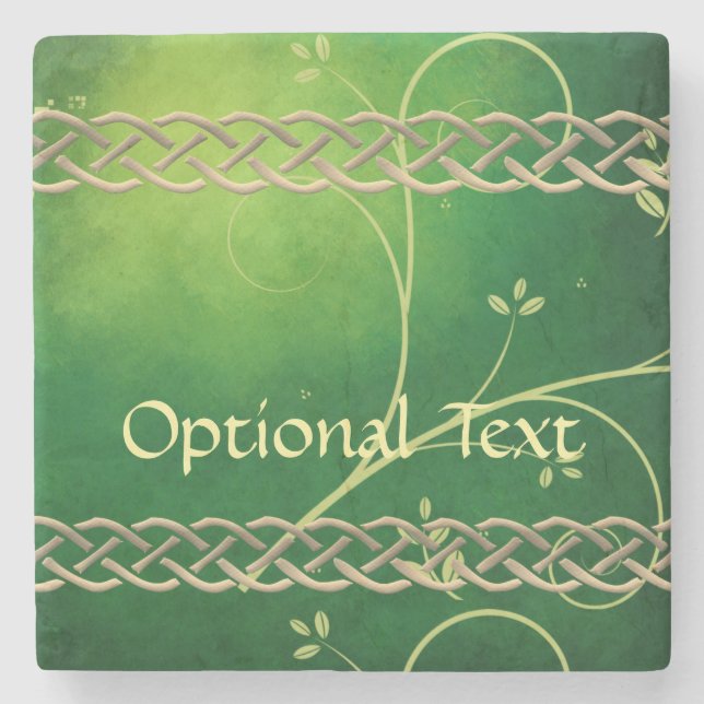 Celtic Green Knots & Leaves Stone Coaster (Front)