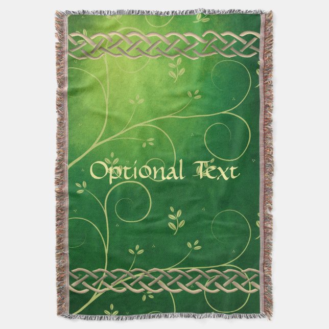 Celtic Green Knots & Leaves Throw Blanket (Front Vertical)